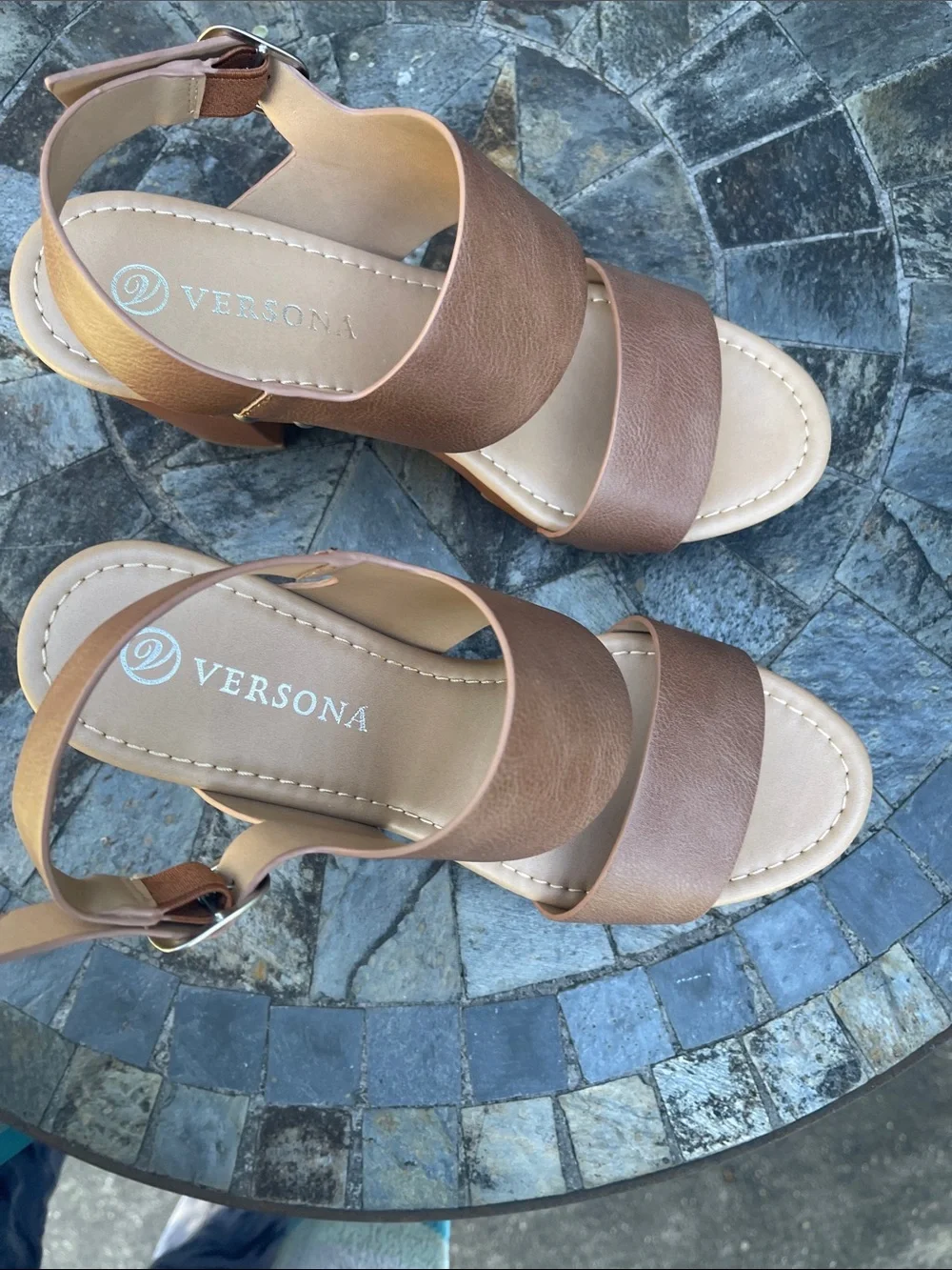 Versona Tan Brown Platform Studded Strap Sandals